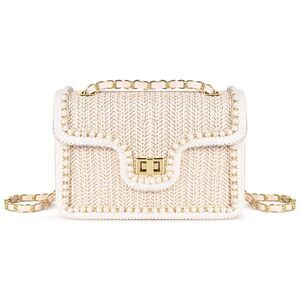 4909 Straw Crossbody Bags Summer Pearl Straw Clutch Purse Woven Shoulder